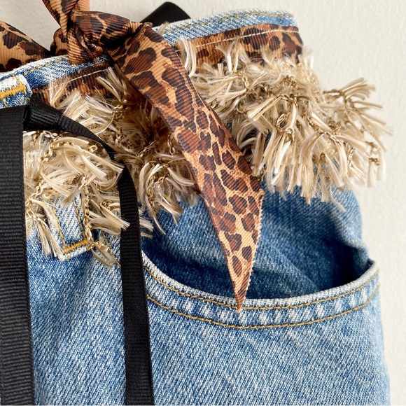 Denim Leopard Fringe Jean Bag - Picture 4 of 6
